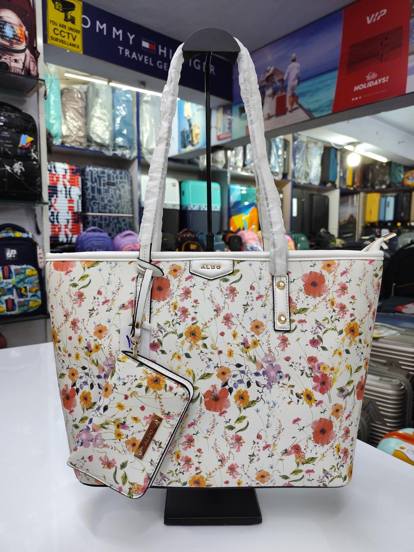 Floral Women's Tote Bag with Matching Zip Pouch
