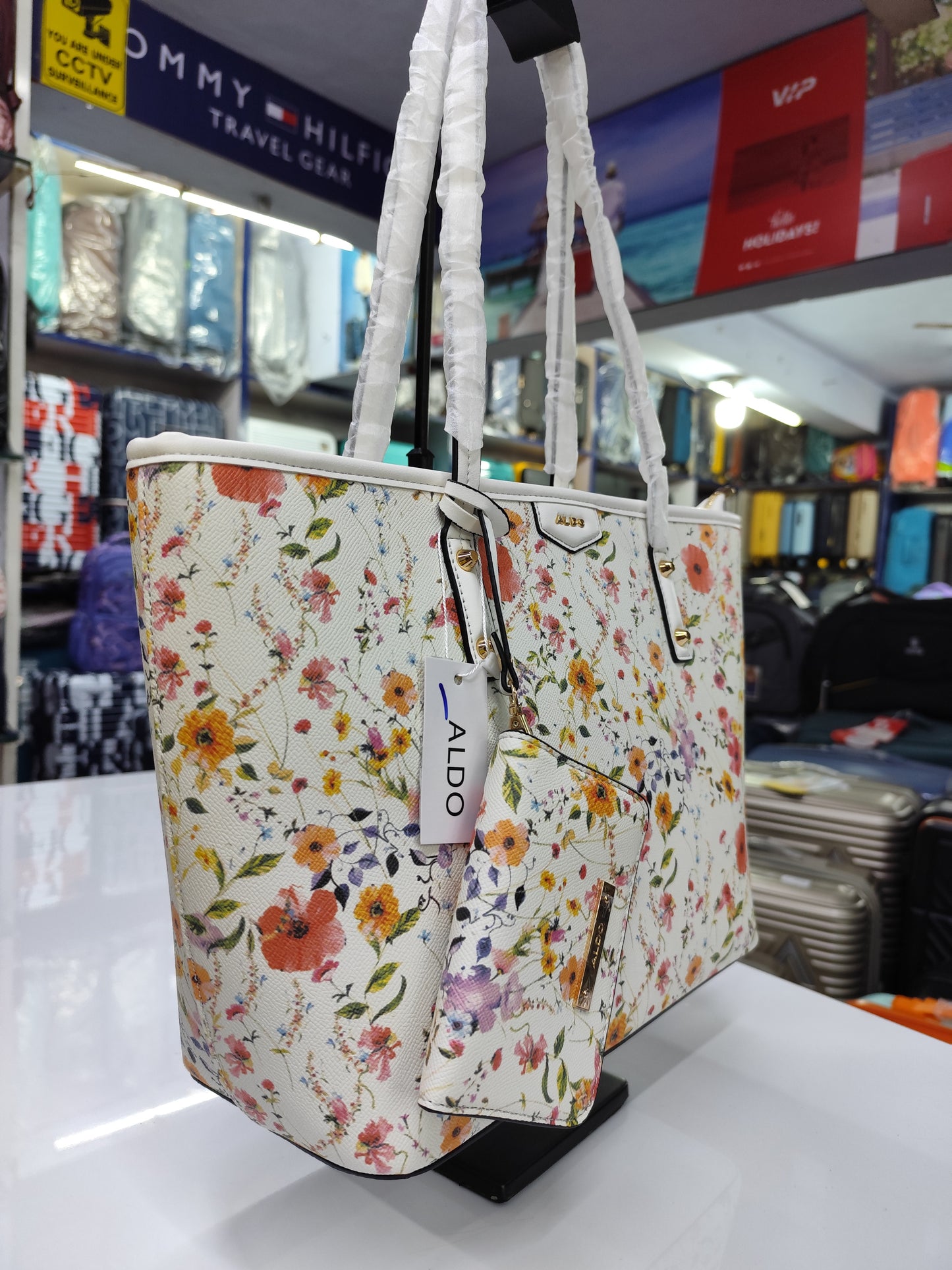 Floral Women's Tote Bag with Matching Zip Pouch