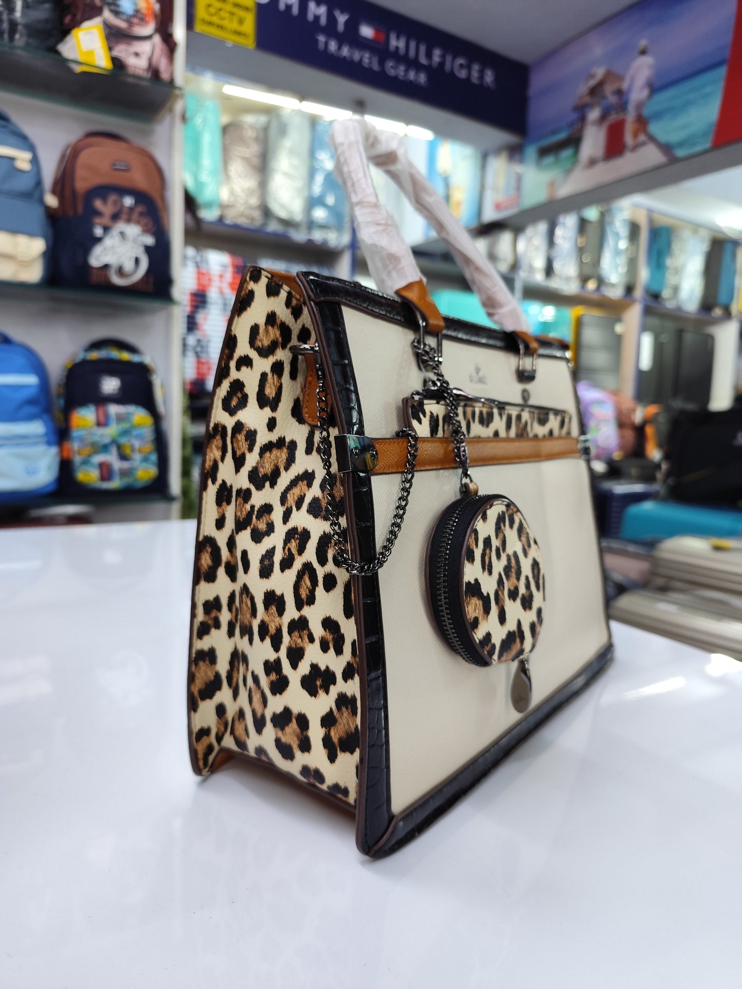 Women's Premium Leopard Print Structured Tote Bag